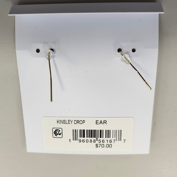 NWT Kendra Scott Gold Kendra Kinsley Pink Geometric Drop Earrings - Picture 2 of 2